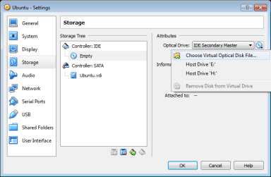 This image depicts the storage settings where you could choose the location of optical disk or optical disk file for installing OS.