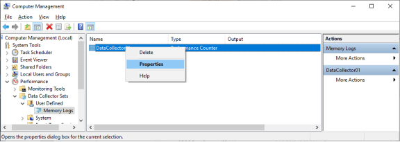 this image display the path for the properties option for a datacollection set.