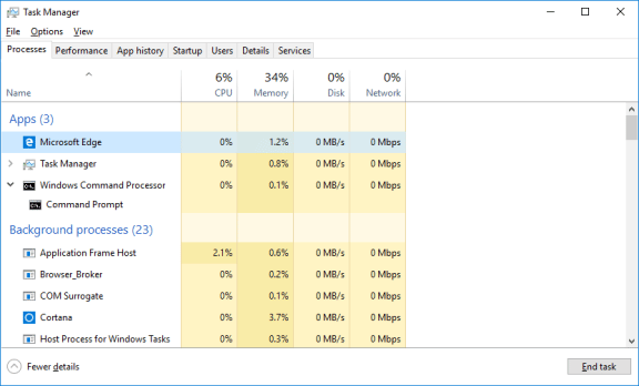 Screenshot of task Manager with Microsoft Edge under Name selected.