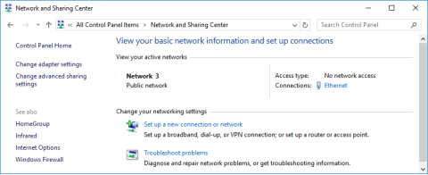 Screenshot of Network and Sharing Center.