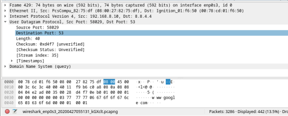 This screenshot displays the details of UDP