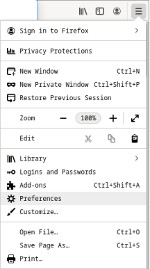 Screenshot of the Firefox browser showing the Menu icon on the far right of the window.