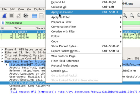 screenshot of wireshark with with apply as column highlighted