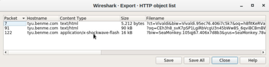 screenshot of http object list